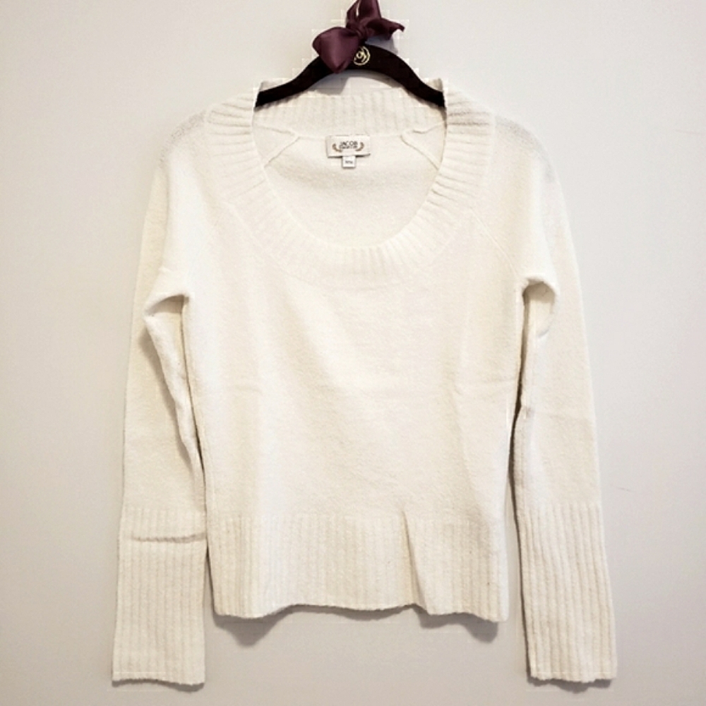 Minimalist Jacob Off-White Sweater Scoop neck Long Sleeve Winter Autumn Simple